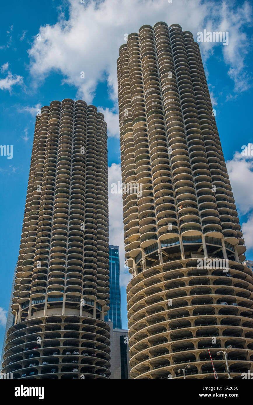 Chicago Skyline der Stadt. Marina City Condominium Tower Blocks Stockfoto