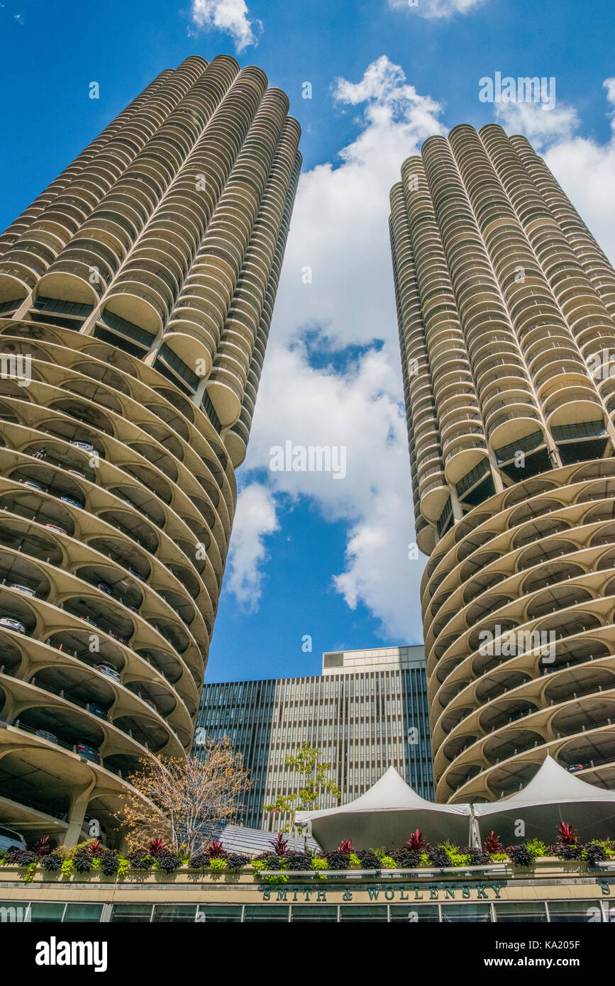 Chicago Skyline der Stadt. Marina City Condominium Tower Blocks Stockfoto