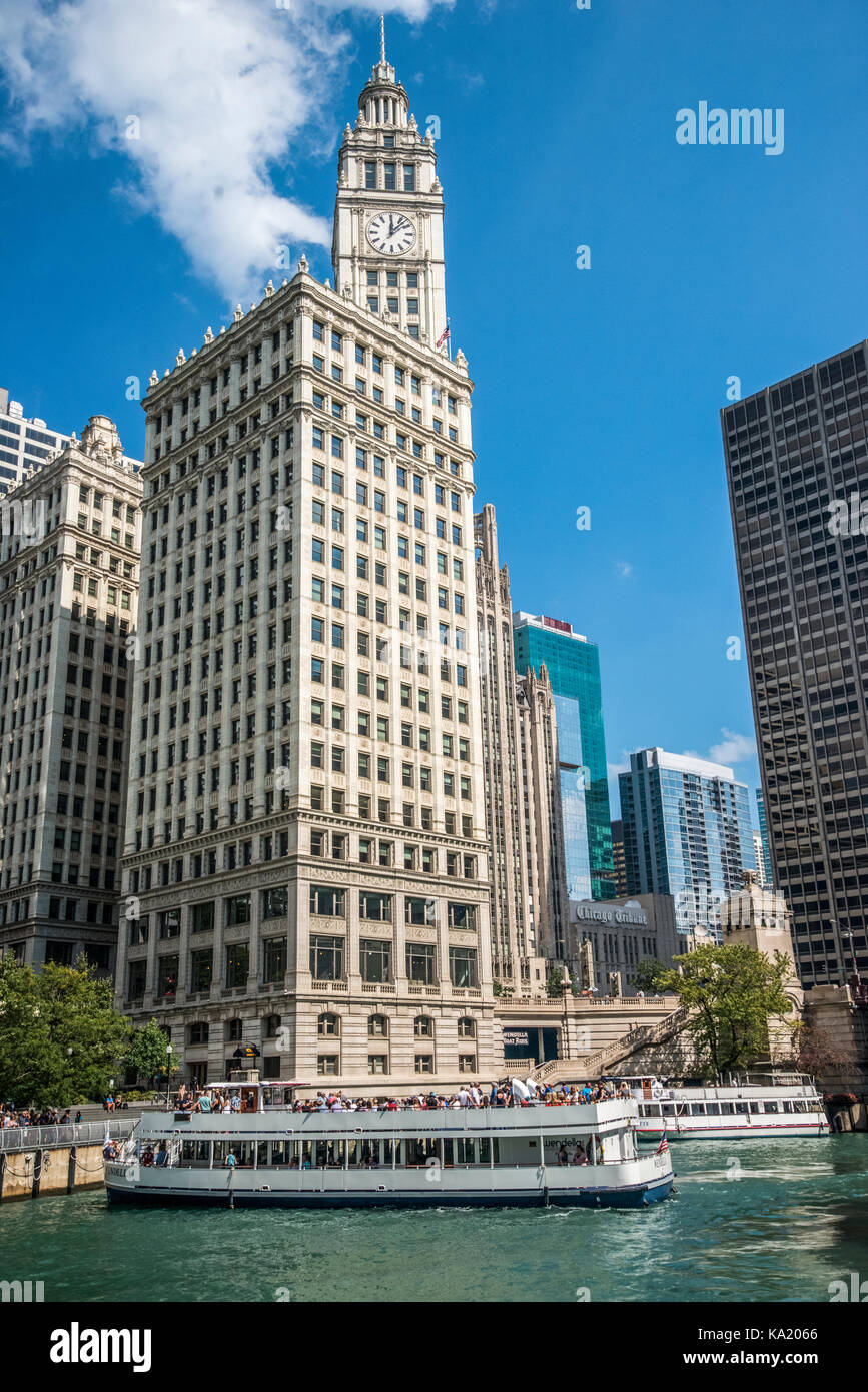 Chicago Skyline der Stadt und die Wrigley Building Stockfoto