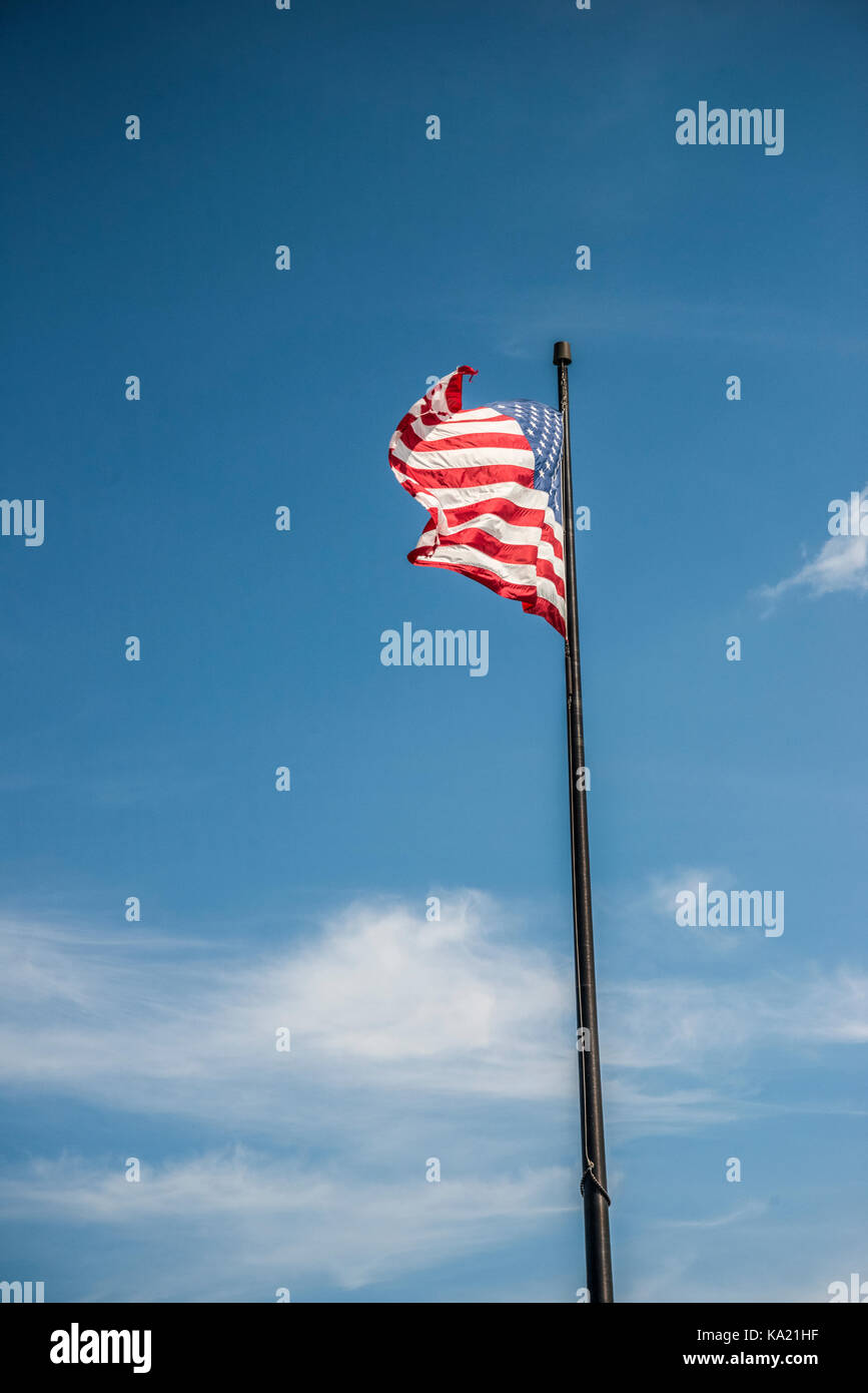 Skyline von Chicago. Union Flag am Navy Pier Point Stockfoto