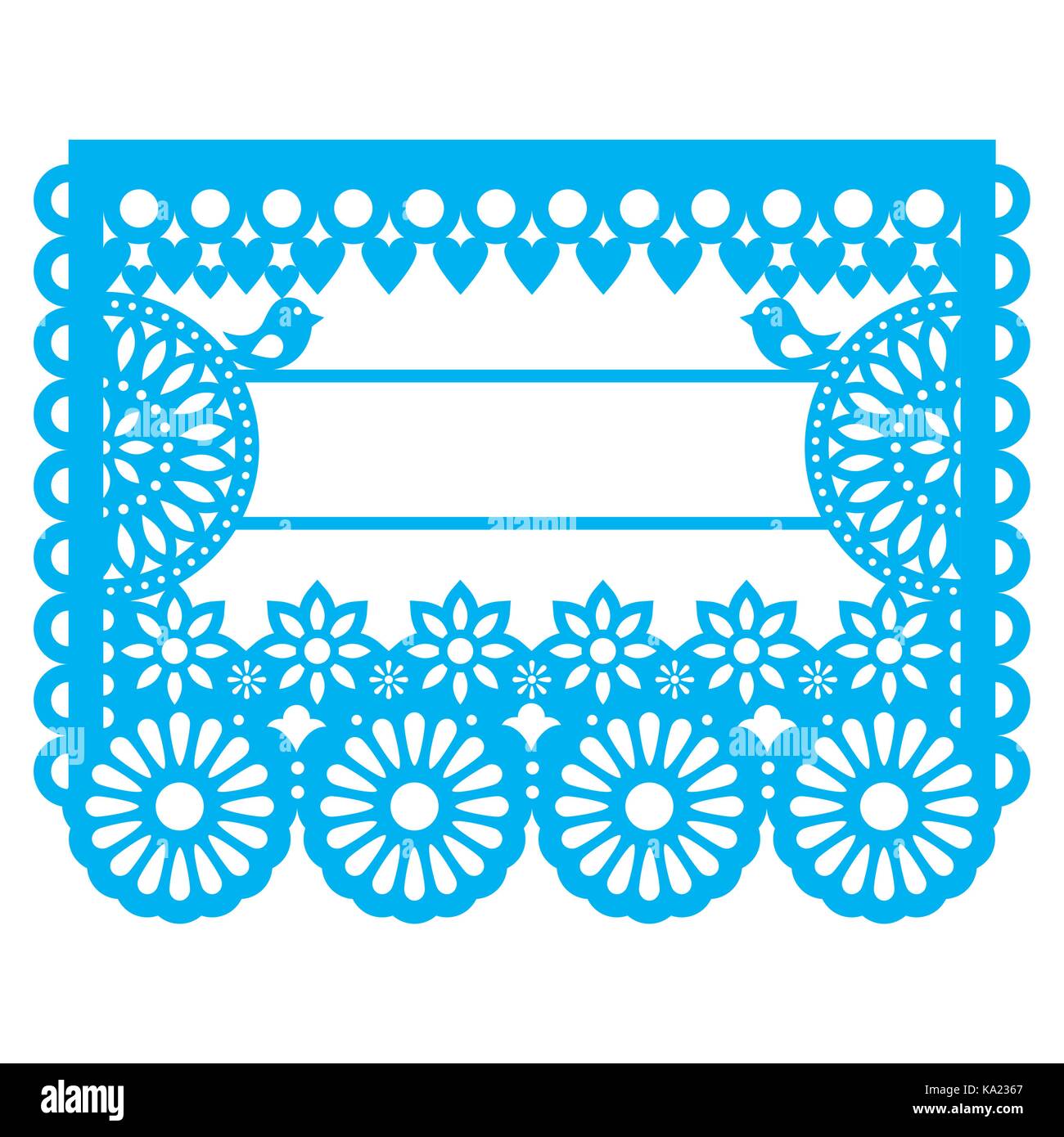 Mexikanische Papel Picado leeren Text template Design - traditionelle Vektor Girlande mit Blumen muster Stock Vektor