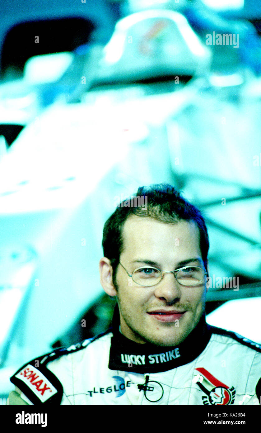 Formel 1-Fahrer Jacques Villeneuve an der Produkteinführung der British American Racing Car 002 in London, England Stockfoto