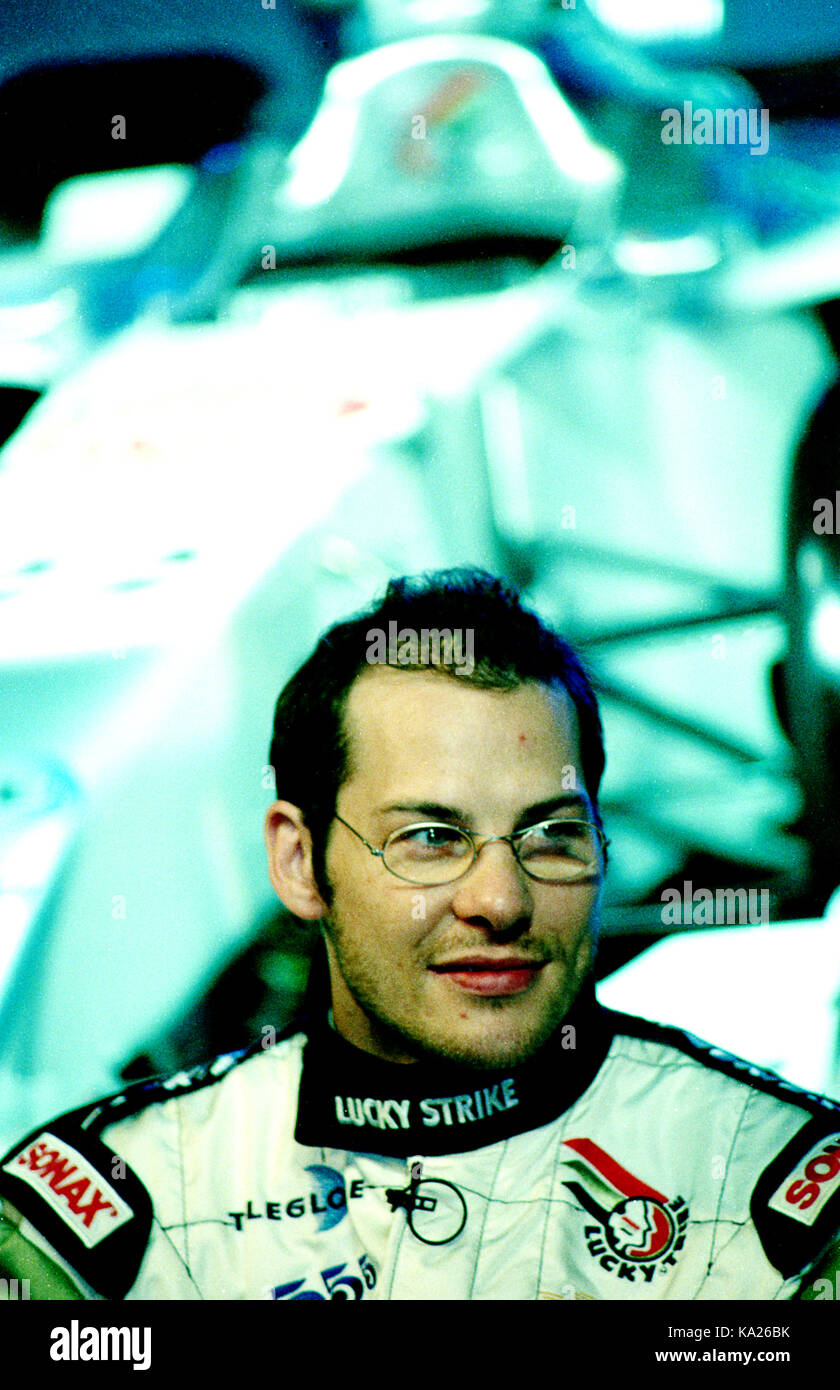 Formel 1-Fahrer Jacques Villeneuve an der Produkteinführung der British American Racing Car 002 in London, England Stockfoto