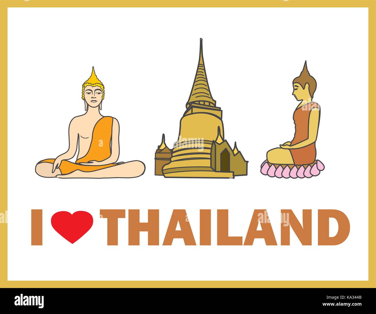 Ich liebe Thailand, Buddha und Stupa, Vektor, Abbildung Stock Vektor