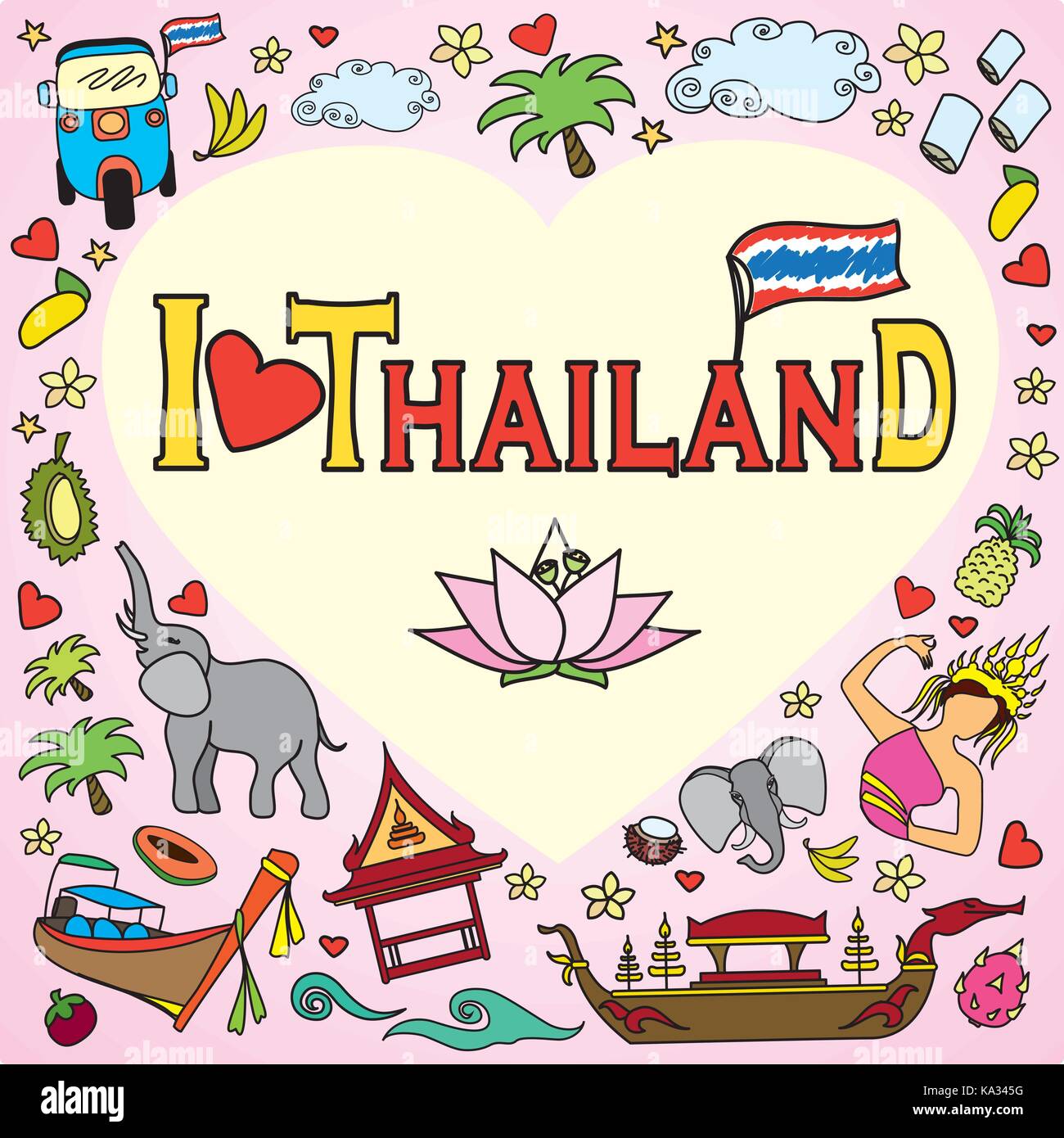 Ich liebe Thailand. Set Thai Farbe Vector Icons und Symbole, Vector