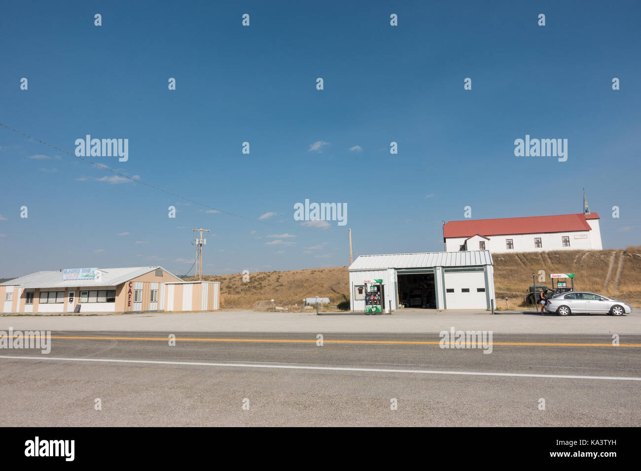 Gas sinclair Station auf einem Highway 89 in Babb, Montana in der Nähe des Glacier National Park Stockfoto