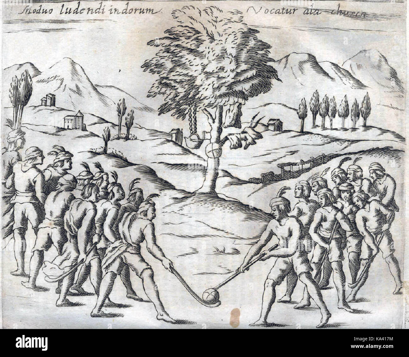 Einheimische Mapuches spielen palín, gezeigt in Histórica relación del Reino de Chile von Alonso de Ovalle, Rom, 1646 Stockfoto