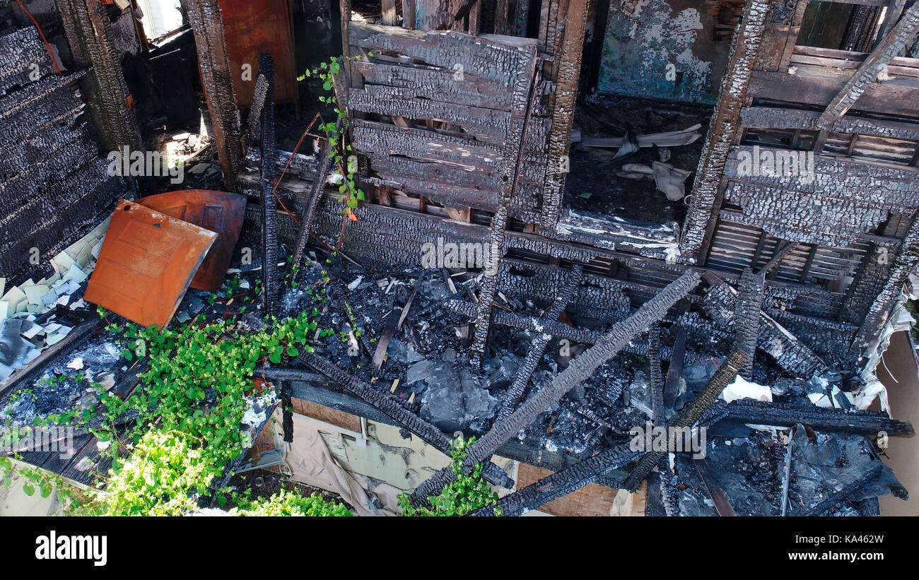 Zweite Etage von Haus verbrannt Stockfoto