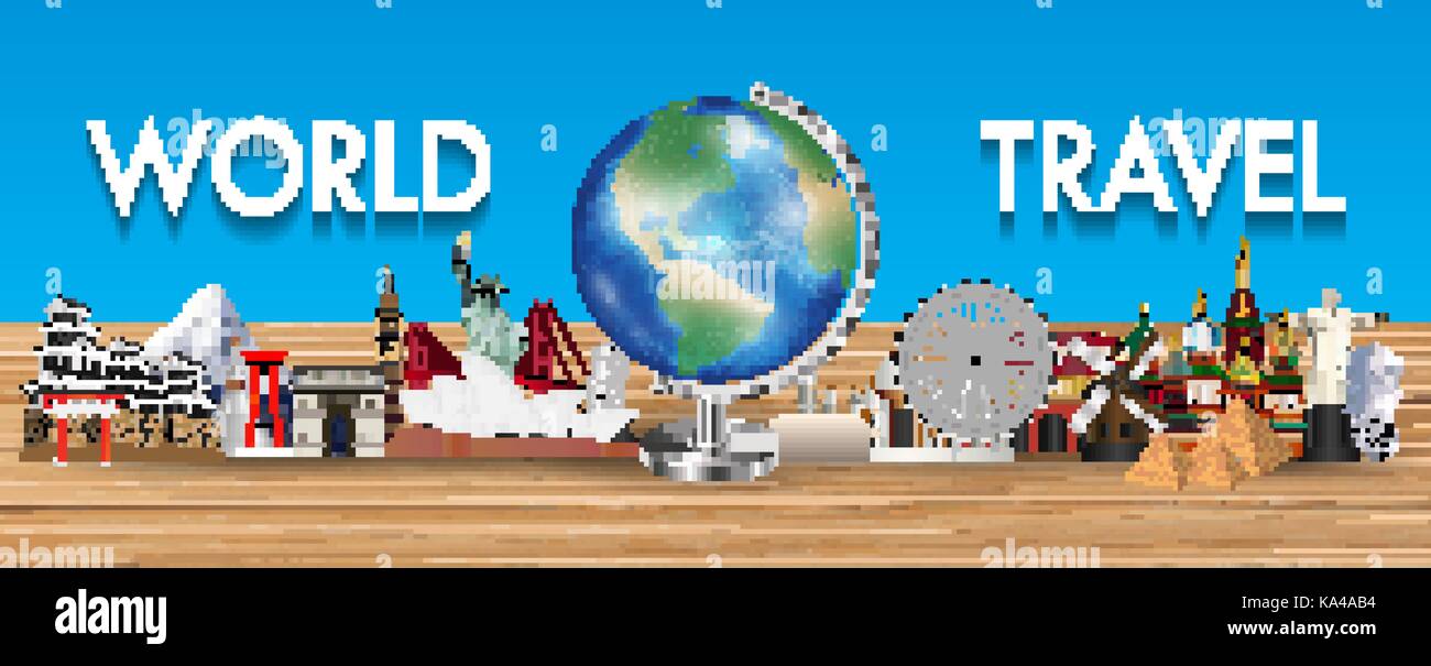 Globus mit World Travel Wahrzeichen Vektor Stock Vektor