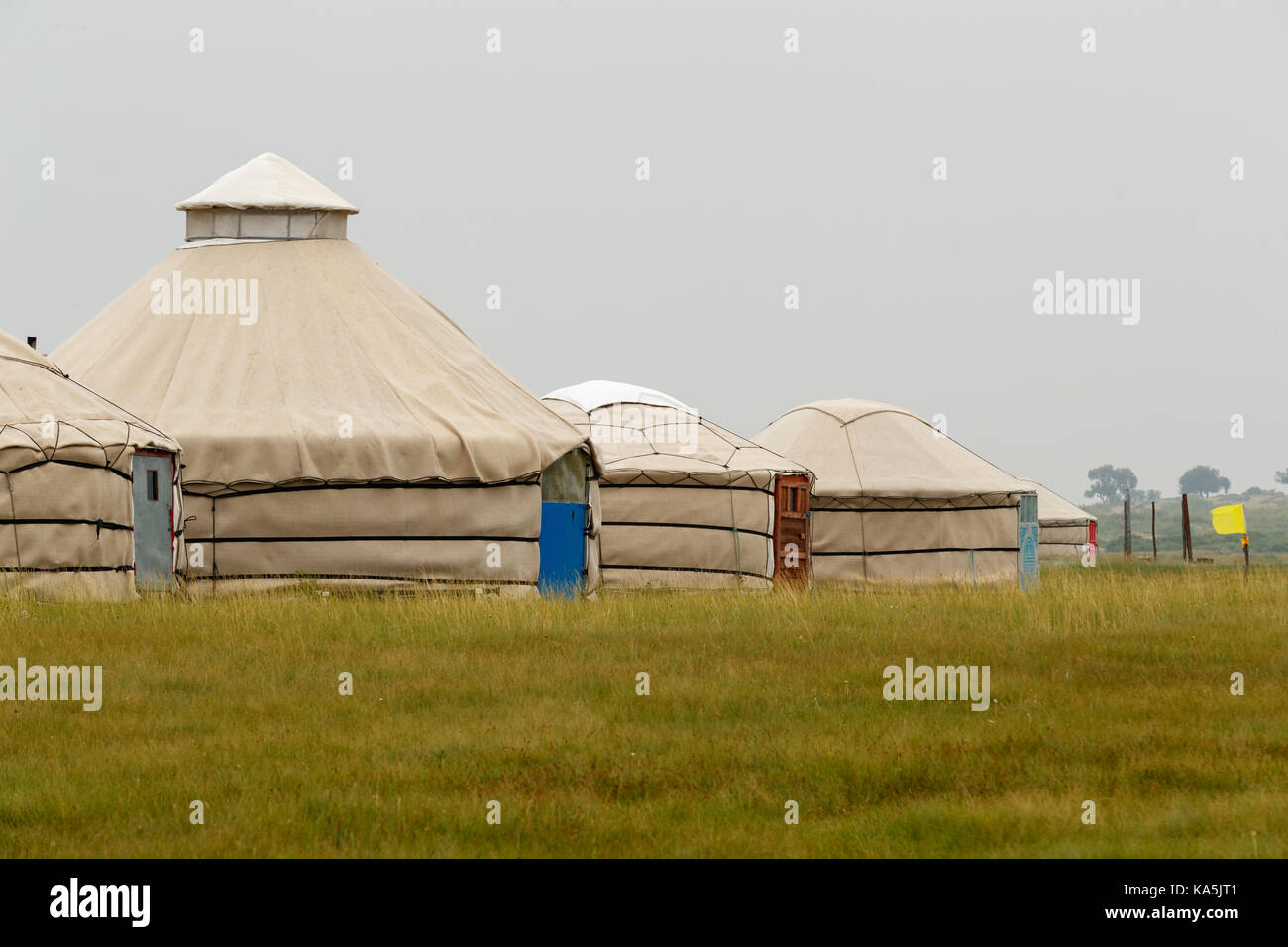 Die traditionellen Jurten oder Zelte, die in den Steppen der Mongolei Stockfoto