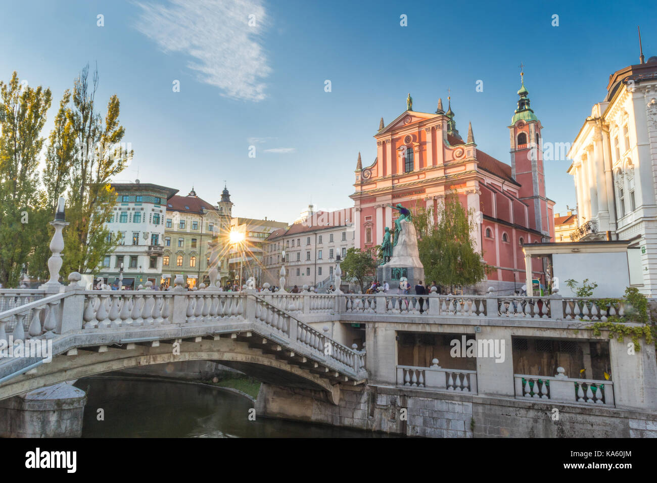 Preseren Quadrat und Franziskanerkirche der Verkündigung, Ljubljana, Slowenien, Europa. Stockfoto