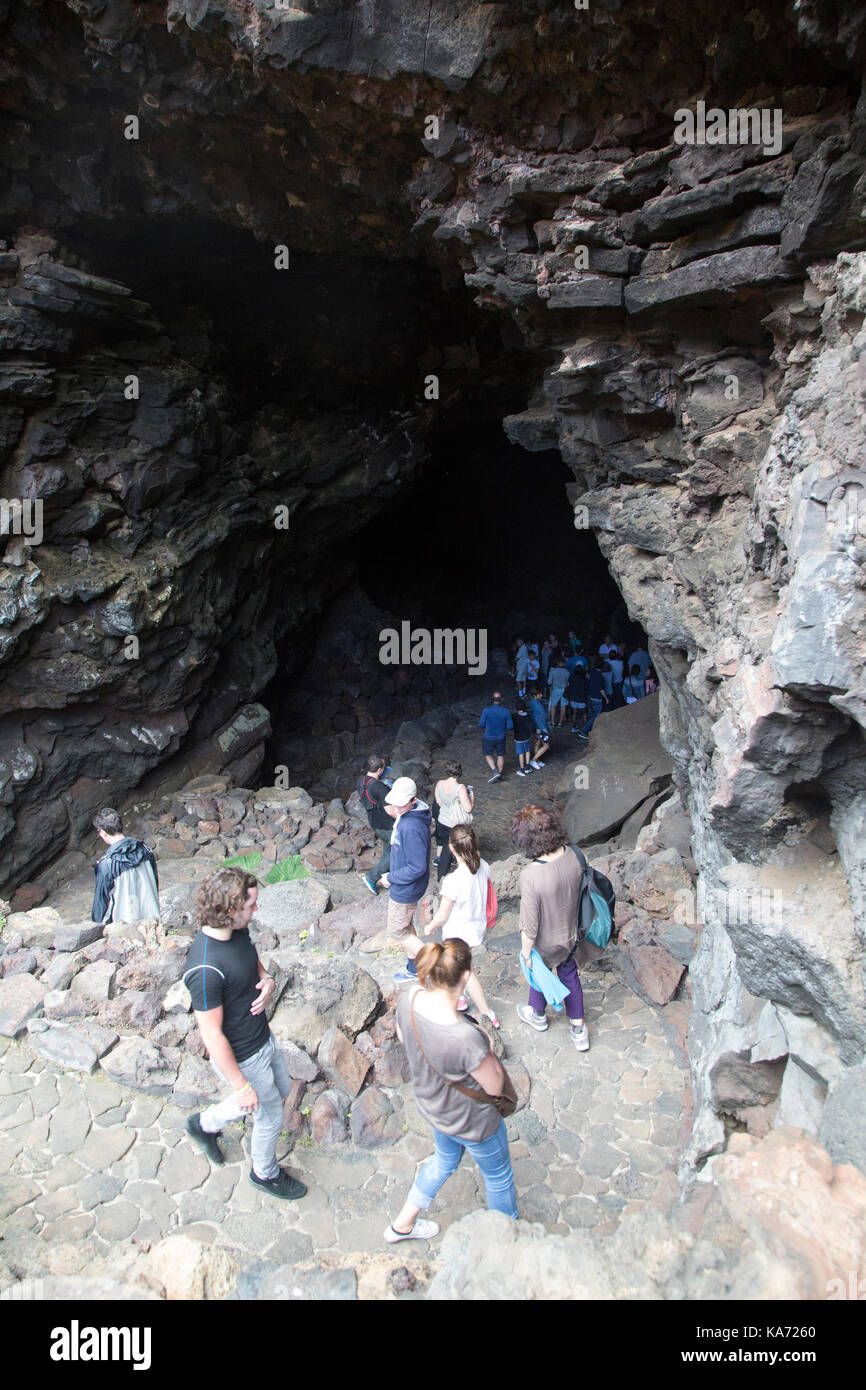 Cueva de Los Verdes, cave Sehenswürdigkeit in Rohr Lavatunnel, Lanzarote, Kanarische Inseln, Spanien Stockfoto