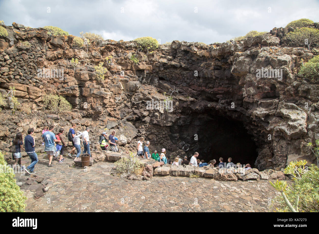 Cueva de Los Verdes, cave Sehenswürdigkeit in Rohr Lavatunnel, Lanzarote, Kanarische Inseln, Spanien Stockfoto
