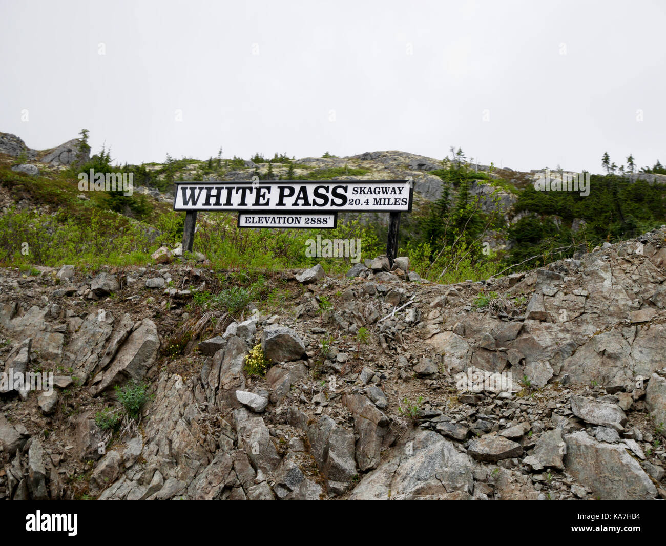 White Pass Summit auf der White Pass & Yukon Railroad, Skagway, Alaska, USA. Stockfoto