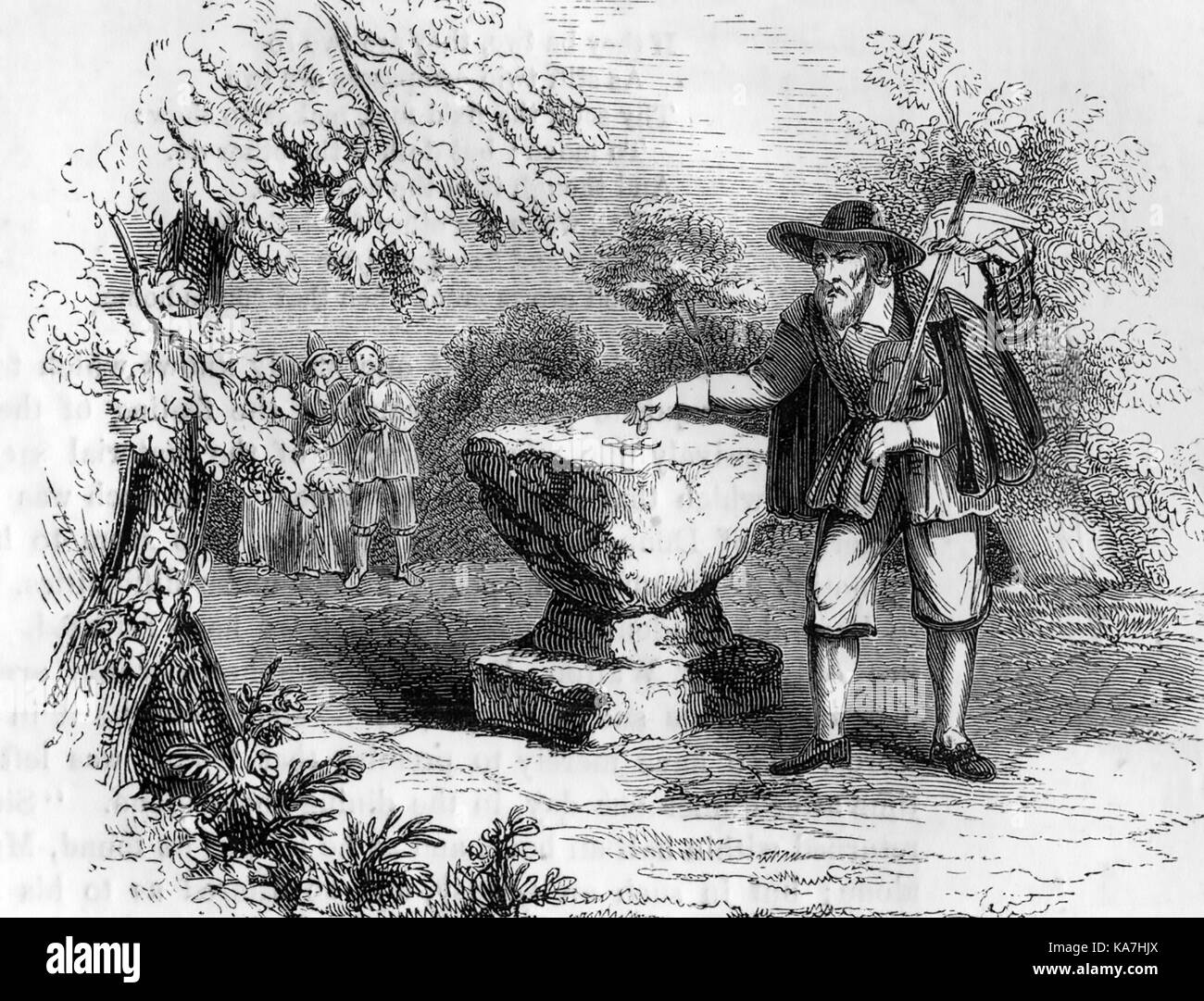 Die breiten Stein, Retford, Nottinghamshire. Während der Pest von 1665 der Stein als Grenze Marker für eine Infektion Zone verwendet wurde. Menschen angeblich linken Münzen in Essig in Zahlung für Essen in der Nähe. Es ist jetzt in der Stadt Marktplatz. Stockfoto