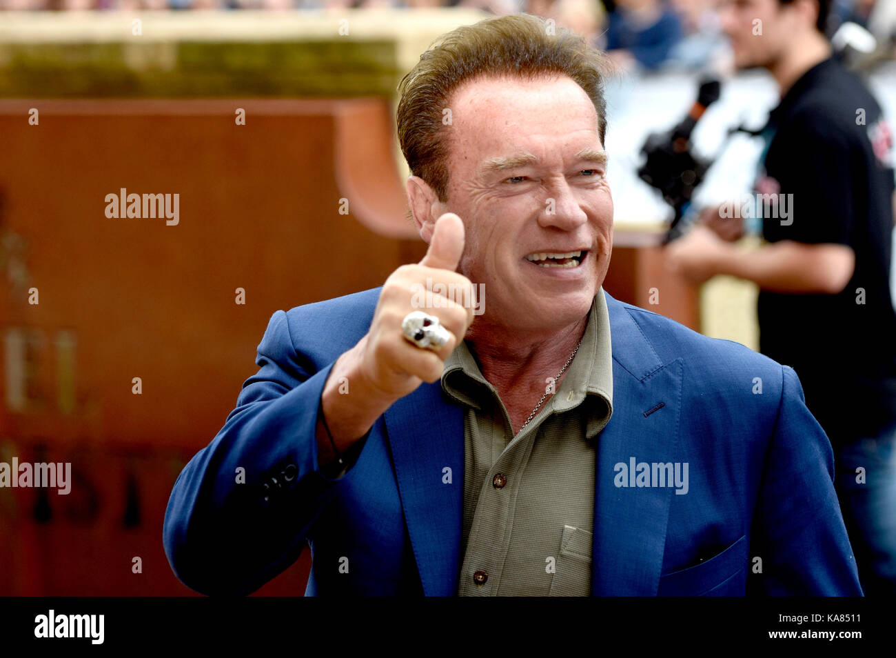 San Sebastian, Spanien. September 2017. Arnold Schwarzenegger wird bei der Ankunft beim 65. San Sebastian Film Festival am 25. September 2017 in San Sebastian, Spanien, gesehen. Quelle: Geisler-Fotopress/Alamy Live News Stockfoto