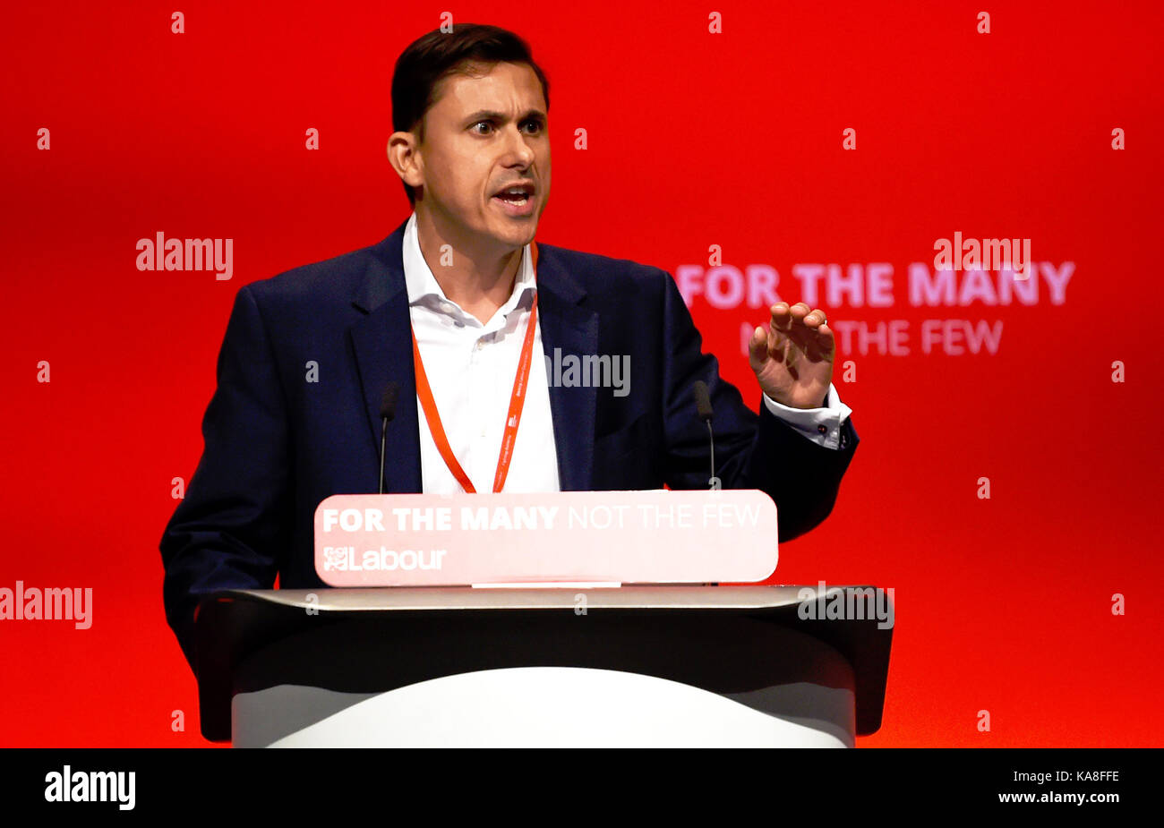 Brighton, uk. 26 Sep, 2017. Mike Katz aus dem Arbeitsmarkt jüdische Bewegung Rede auf dem Labour-Parteitag in Brighton heute: Simon dack/alamy leben Nachrichten Stockfoto