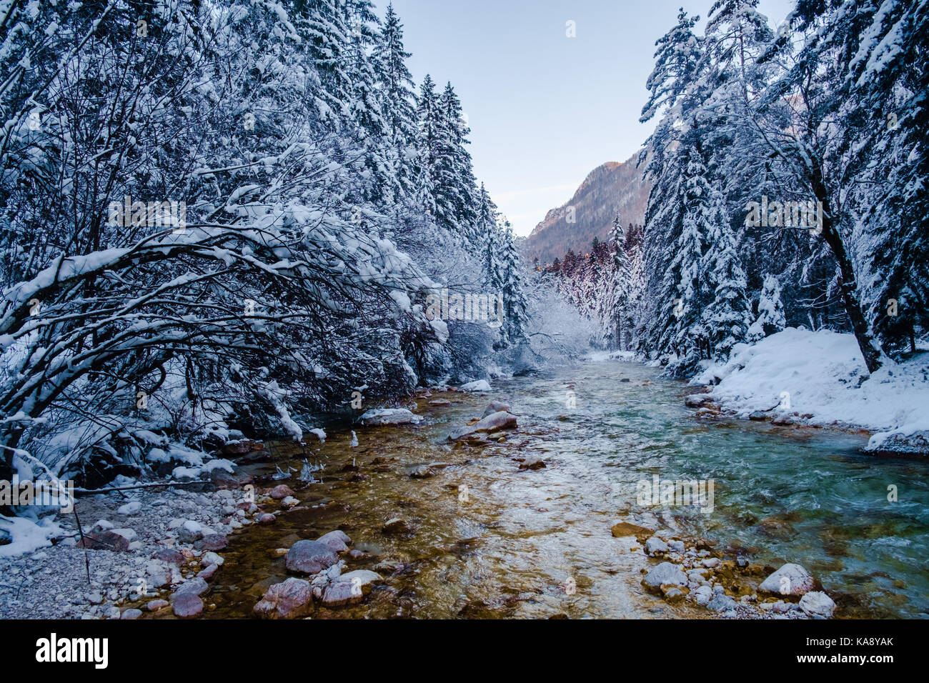 Winter in Vrata Tal, die Julischen Alpen, Slowenien. Stockfoto