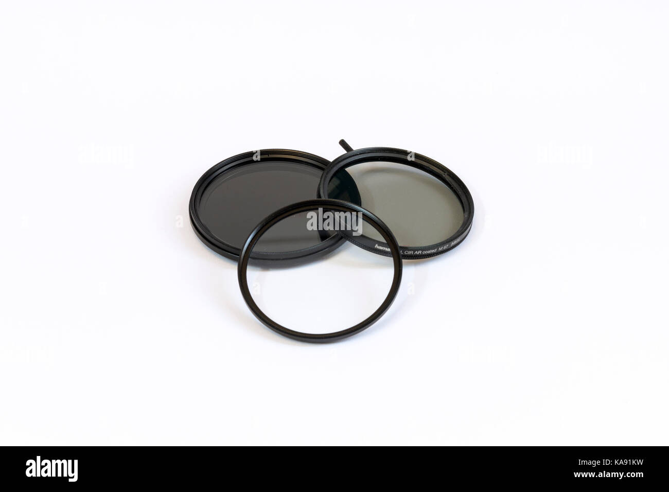 Kamera Filter - UV-Filter (UV), Circular polarizer Filter (cp), Neutralgrauer Filter (ND) Stockfoto