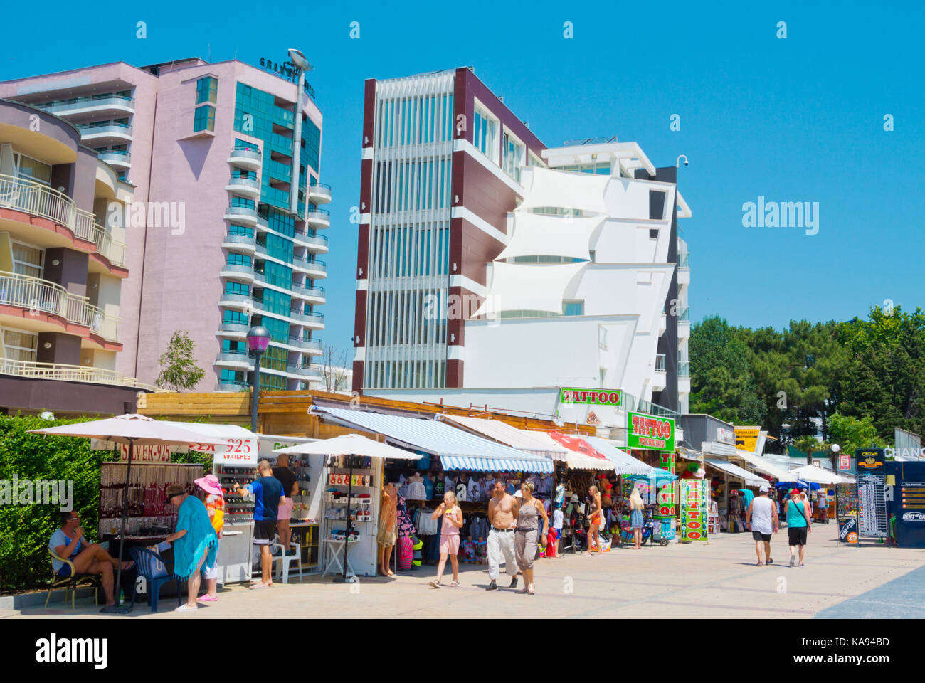 Strandpromenade, Sonnenstrand, Bulgarien Stockfoto