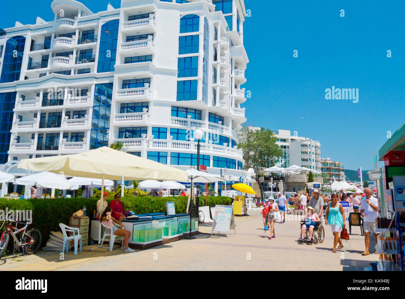 Strandpromenade, Sonnenstrand, Bulgarien Stockfoto