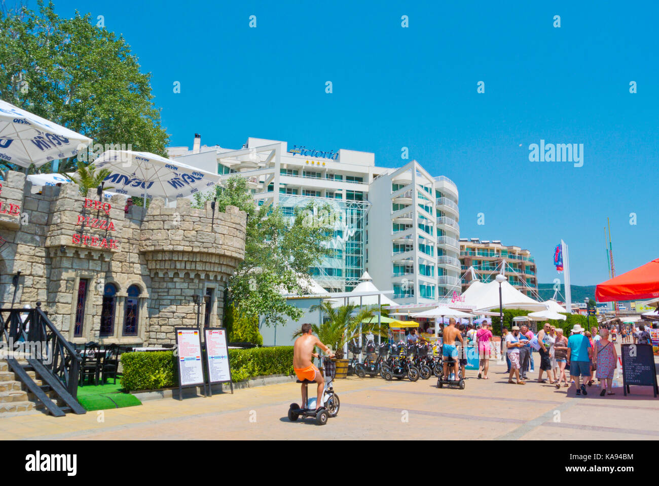 Strandpromenade, Sonnenstrand, Bulgarien Stockfoto
