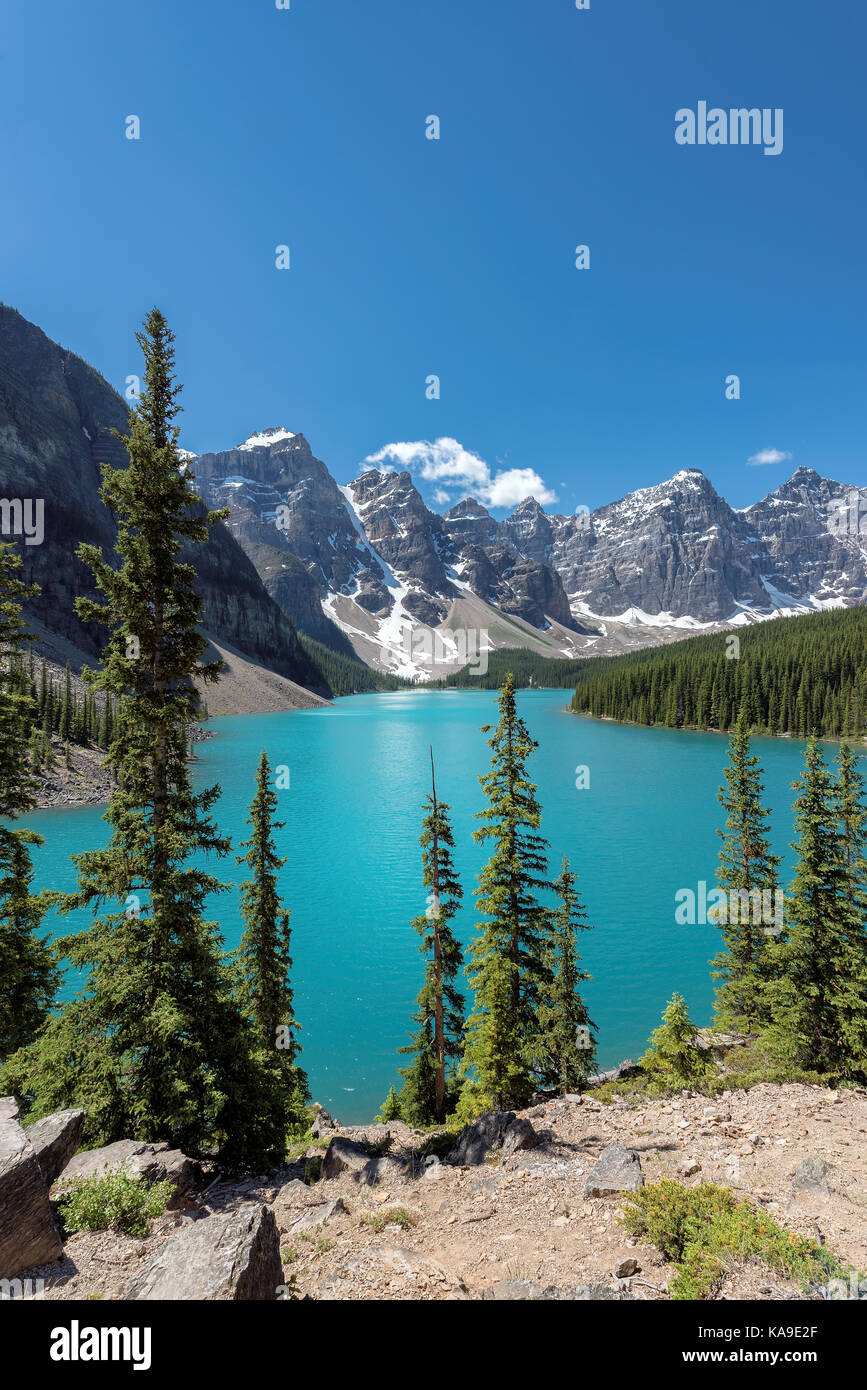 Schöne Moraine Lake in den kanadischen Rockies Stockfoto