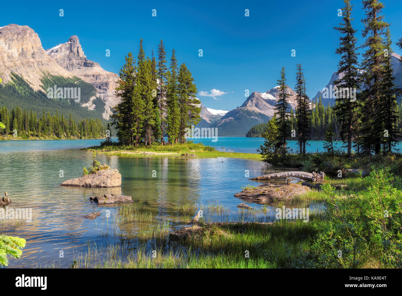 Spirit Island, Maligne Lake, Jasper National Park, Alberta, Kanada Stockfoto