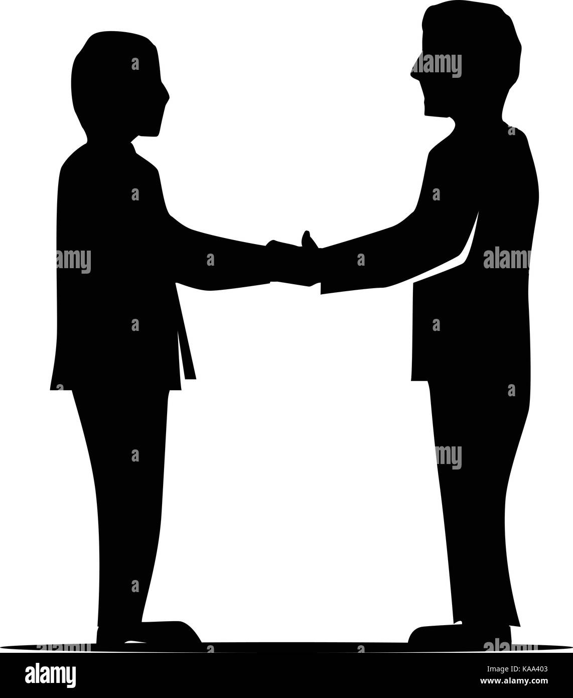 Handshake zwischen zwei Geschäftsmänner Silhouette, Silhouette, auf weißem Hintergrund. Stock Vektor