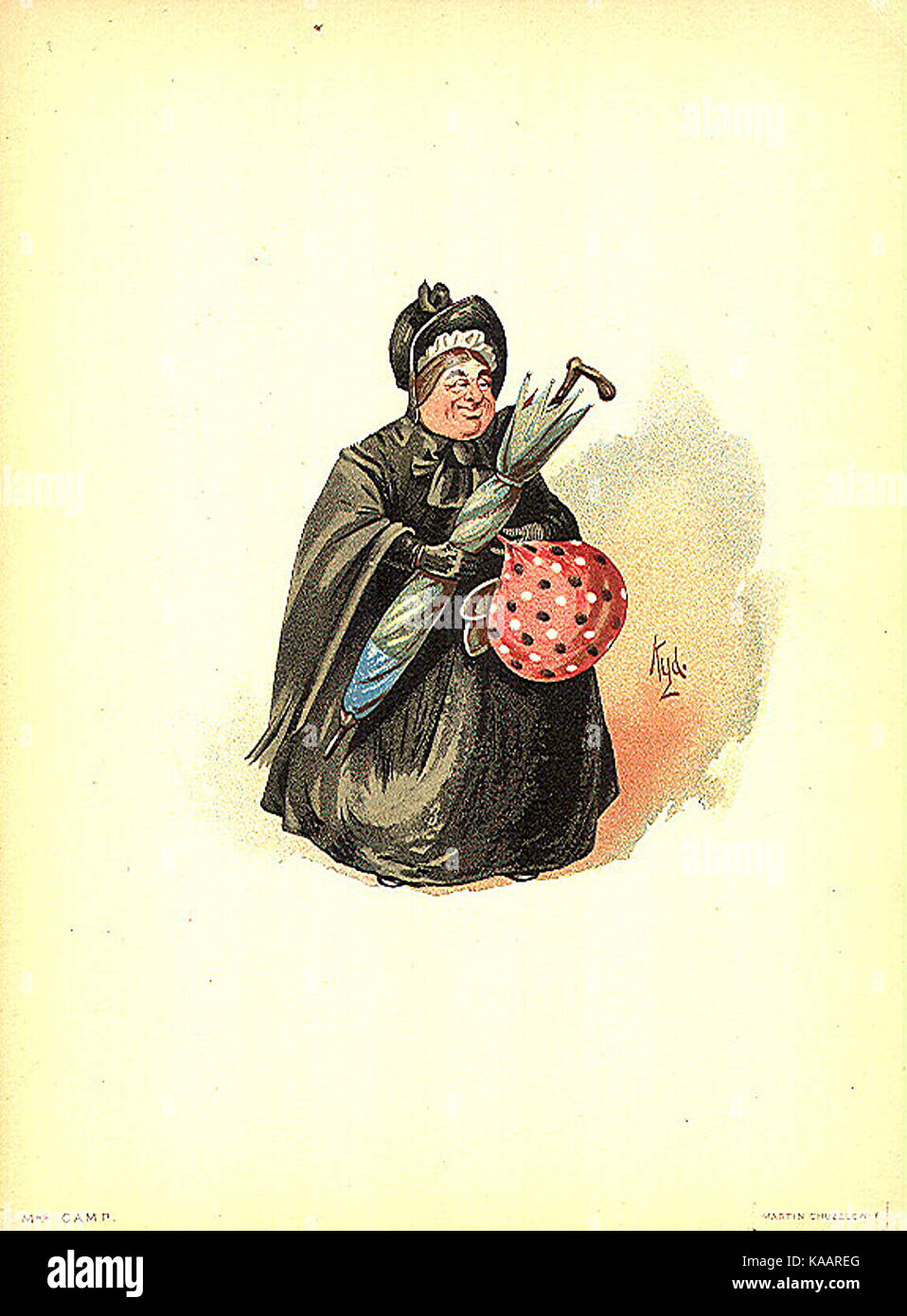 Sairey Gamp 1889 Dickens Martin Chuzzlewit Charakter von Kyd (Joseph Clayton Clarke) Stockfoto