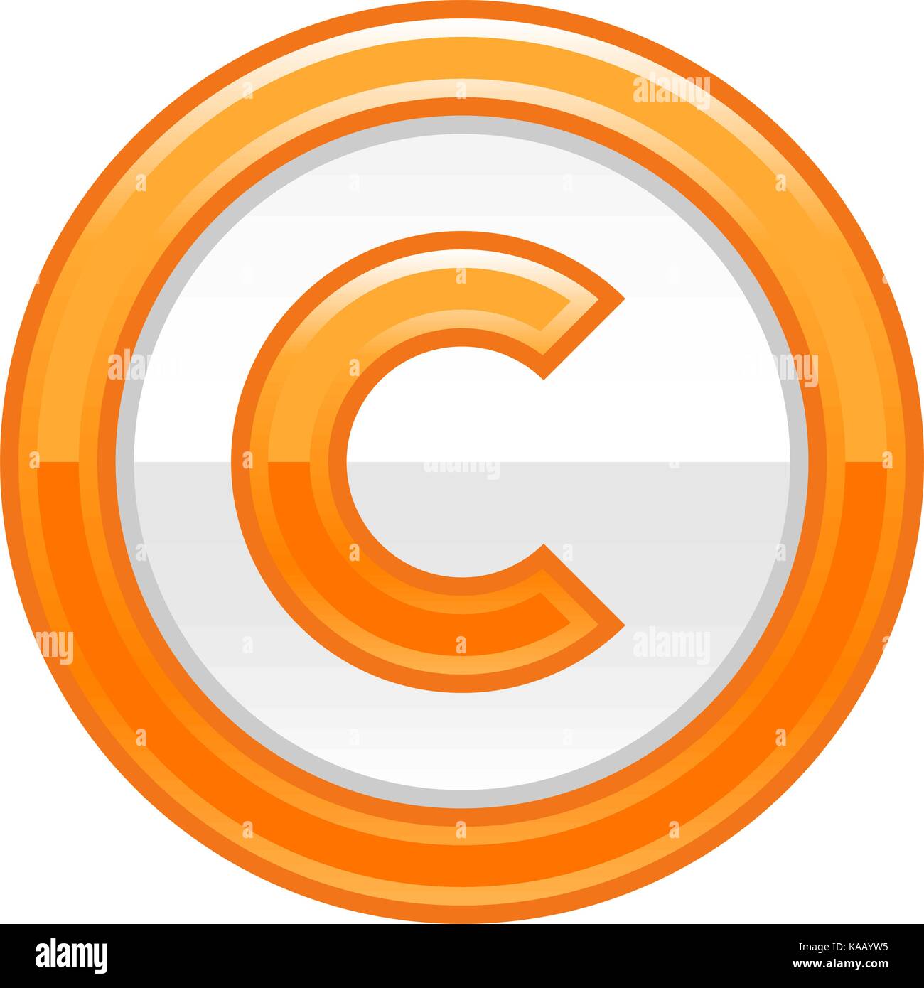 Es in allen ihren Designs verwenden. Das Copyright Symbol oder Copyright Zeichen, ein Eingekreister Großbuchstabe c Orange glänzend Schaltfläche web Internet Symbol abgerundet. Vecto Stock Vektor