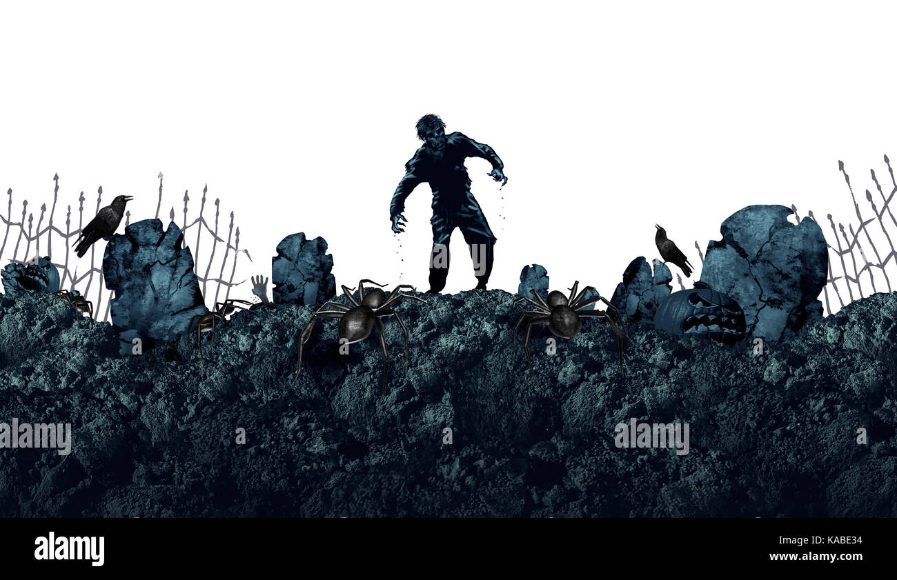 Halloween Grab zombie Hintergrund als gruselig zu Fuß Monster in einen leeren Bereich für Text wie eine gespenstische Tot furchtsamen Geist als Herbst Urlaub. Stockfoto