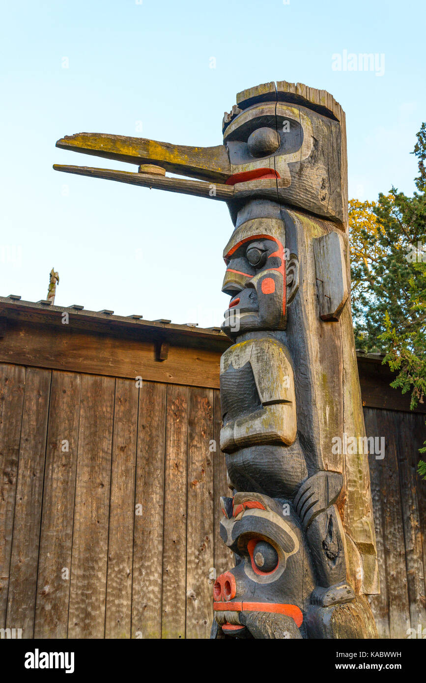 Totempfahl, The Royal British Columbia Museum in Victoria British Columbia, Kanada Stockfoto