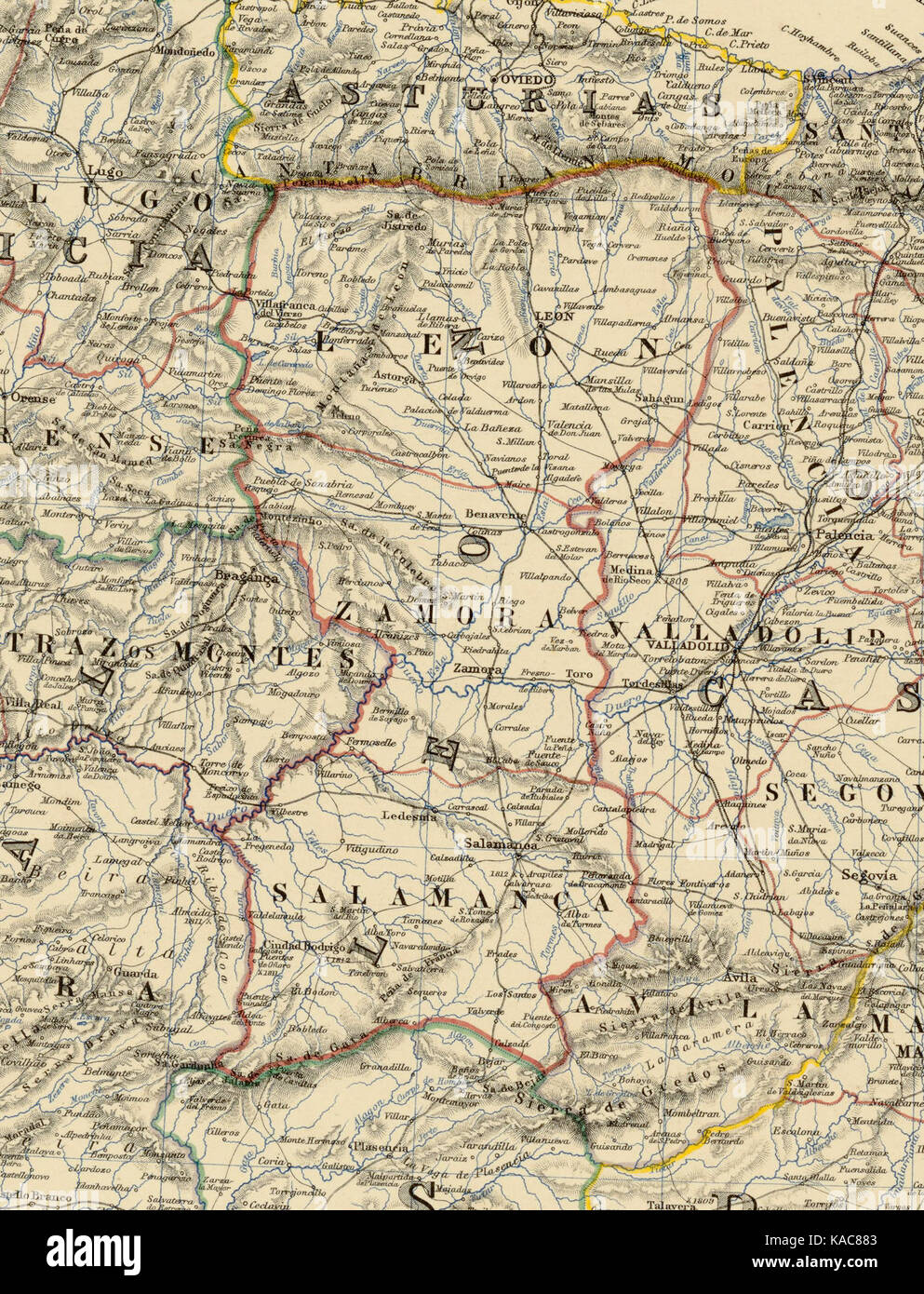 Spanien & Portugal 1864 Keith Johnston las mejores Reino de Leon Stockfoto