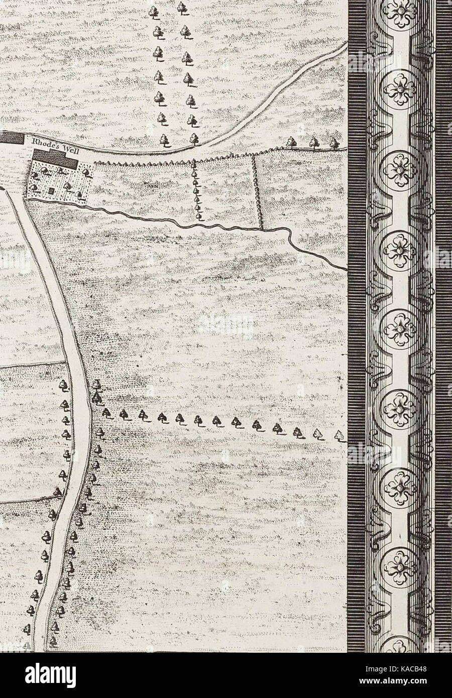 Die 1746 veröffentlichte Rocque Map of London ist eine der wichtigsten historischen Karten Londons. Sie bietet einen detaillierten Blick auf die Stadtgestaltung im 18. Jahrhundert und zeigt Straßen, Gebäude und prominente Wahrzeichen. Stockfoto
