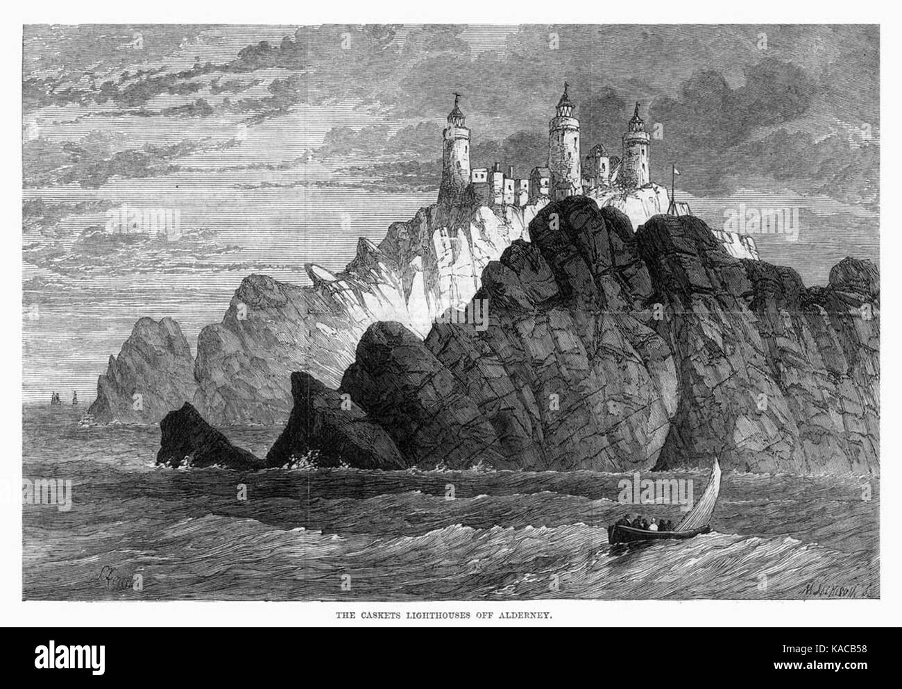 Die Casquets Leuchttürme aus Alderney 1868 Stockfoto