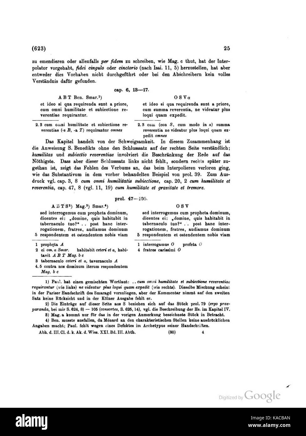 Dieses Bild zeigt eine Seite aus der Textgeschichte der Regula S. Benedicti, einer historischen Handschrift, die sich auf die Benediktinerregel bezieht. Sie beschreibt die Prinzipien des klösterlichen Lebens und der geistlichen Disziplin und bietet Einblicke in religiöse Praktiken und die Entwicklung des christlichen Mönchs. Stockfoto