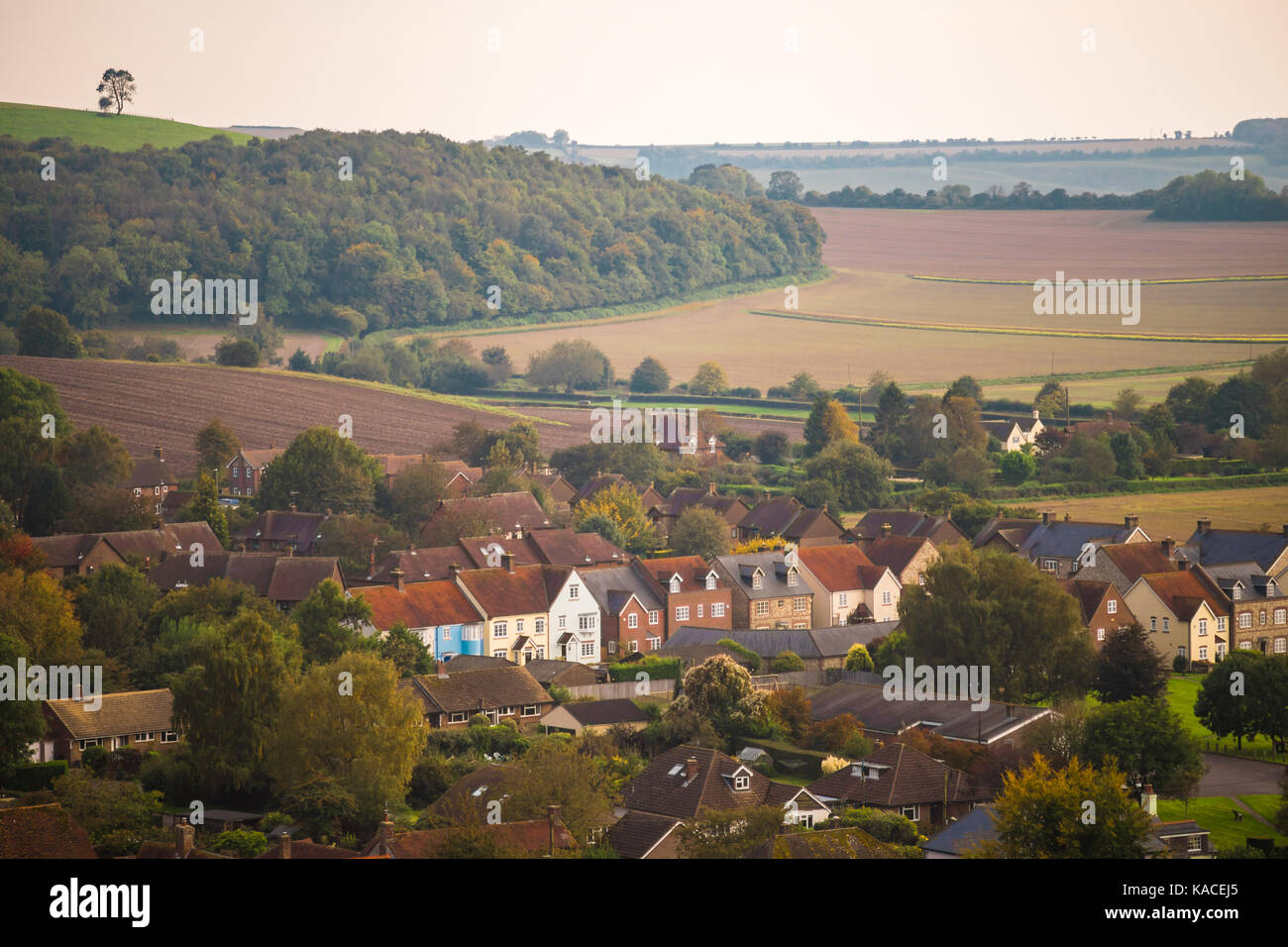 Malerische Aussicht über das idyllische Dorf East Meon im Herbst in der South Downs, Hampshire, England, Großbritannien Stockfoto