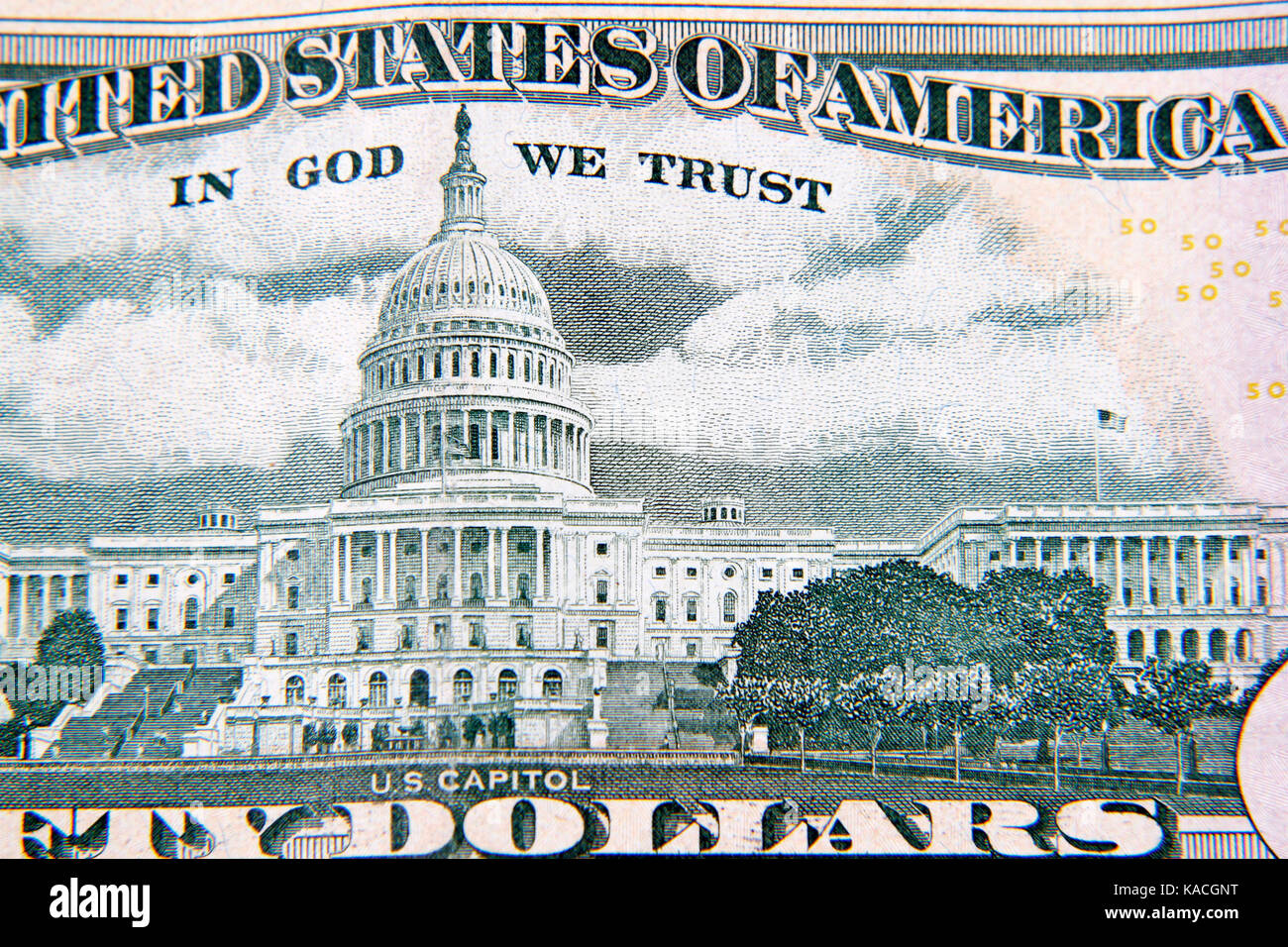 Nahaufnahme der Rückseite der Amerikanischen 50 Dollar Bill Stockfoto