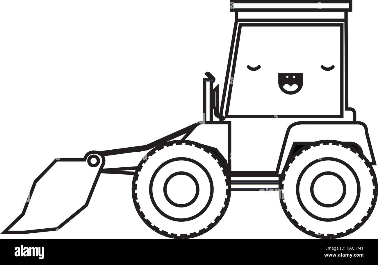 Bulldozer flachbild Symbol monochrome kawaii Silhouette Stock Vektor