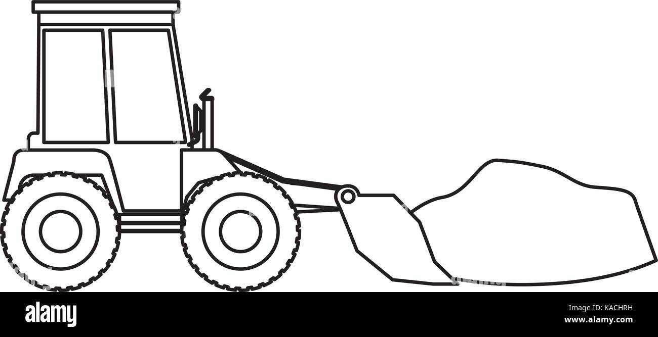 Bulldozer mit Last in Schwarzweiß Silhouette Stock Vektor