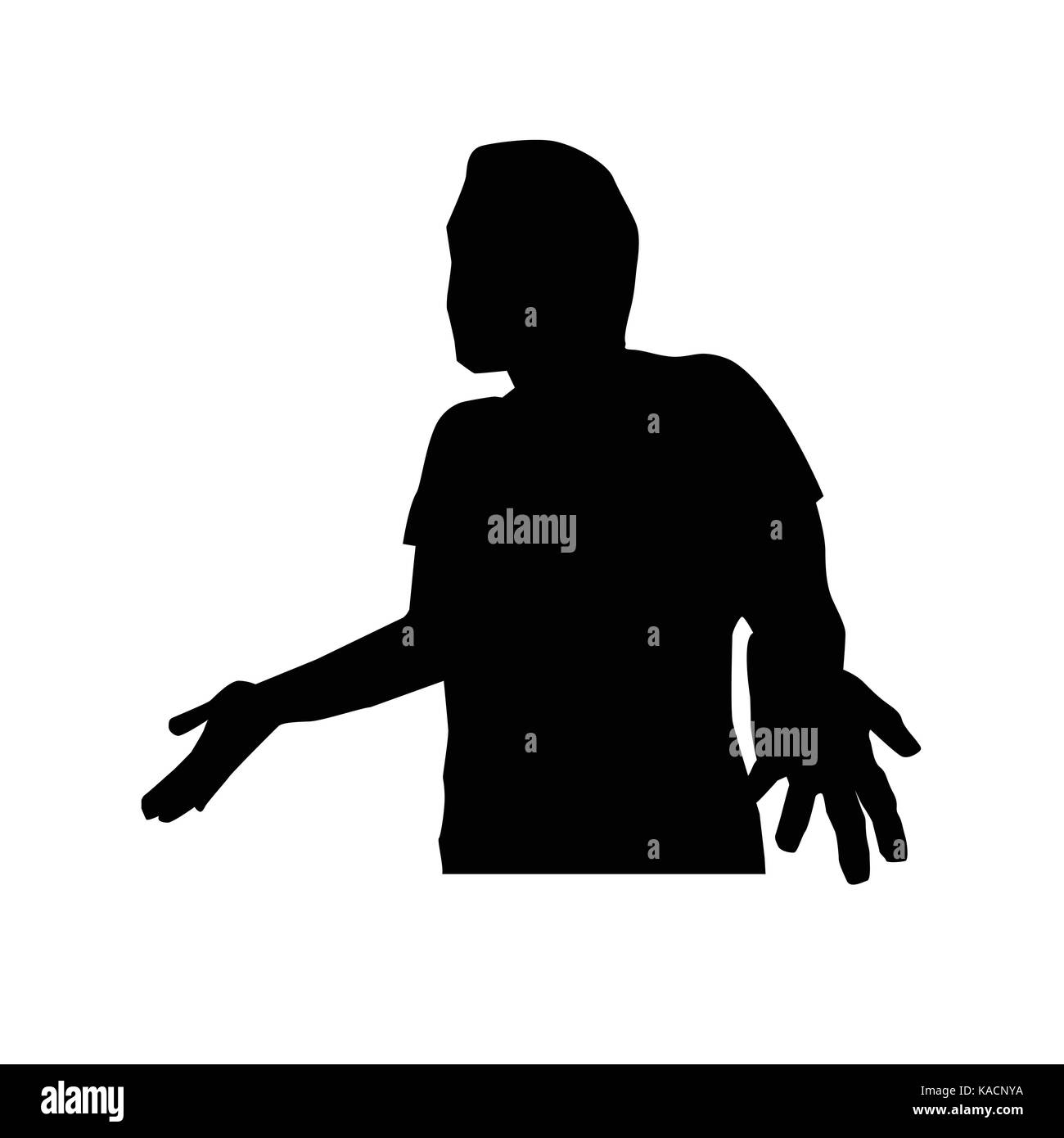 Mann überrascht Silhouette, Mann überrascht und seine Hände öffnen, Illustration Design, auf weißem Hintergrund. Stock Vektor