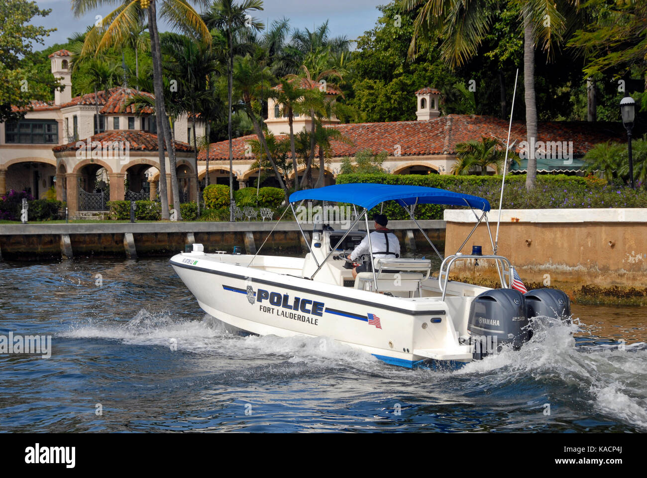 Polizei Boot auf dem Fluss, Fort Lauderdale, Florida, USA Stockfoto