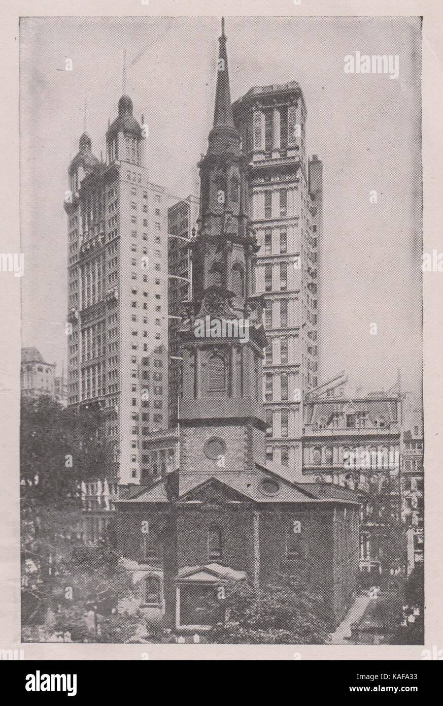 Saint Paul's Chapel, am Broadway und Fulton Street. Errichtet 1766; älteste Kirche Gebäude in New York. Yard erweitert, dann, wie… Stockfoto