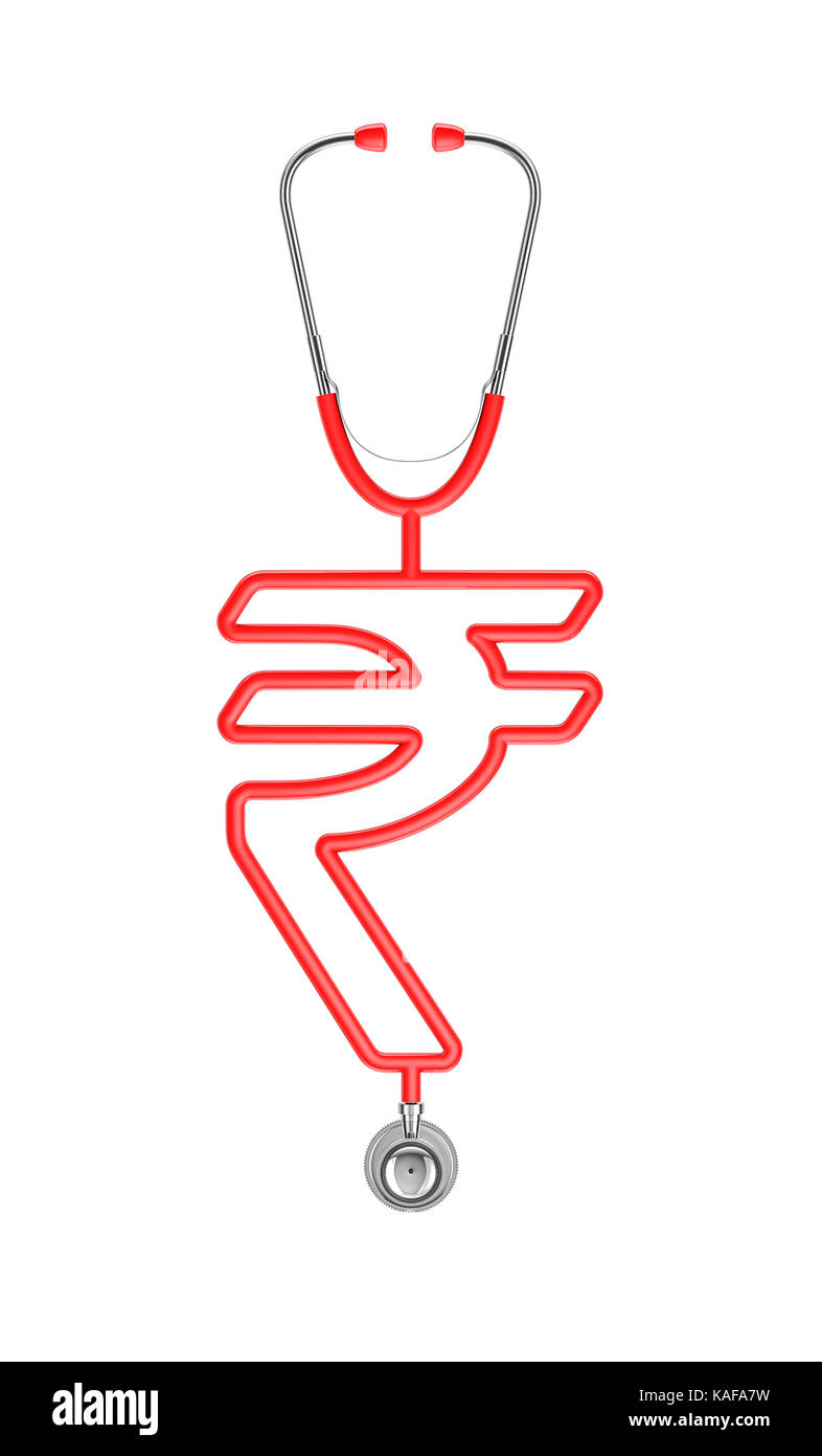 Stethoskop rupee Symbol-/3D-Darstellung der Stethoskop Schläuche bilden Indische Rupie Zeichen Stockfoto