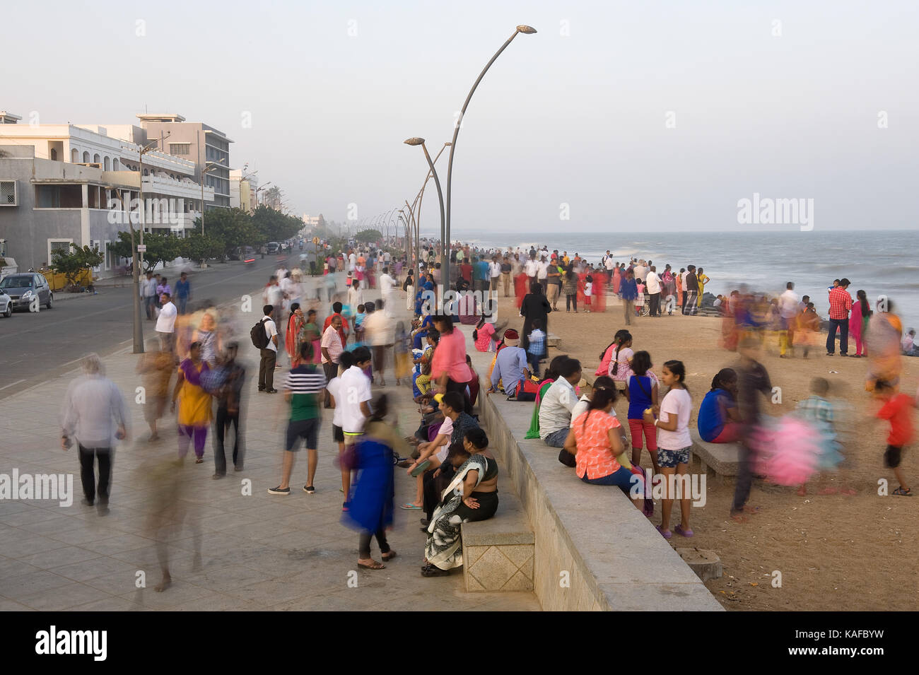 PONDICHERRY, INDIEN - der Promenade am Meer Stockfoto