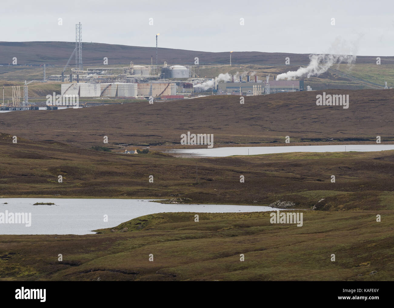 Sullom Voe Oil Terminal, Shetlandinseln, Schottland, Großbritannien Stockfoto