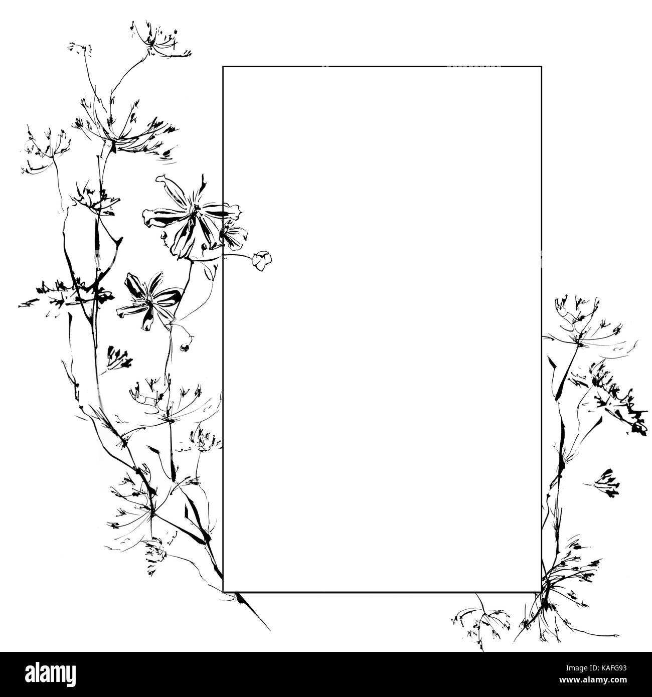 Hand zeichnen Aquarell schwarze Anemone Blumen und Blätter ornament Frame Stockfoto