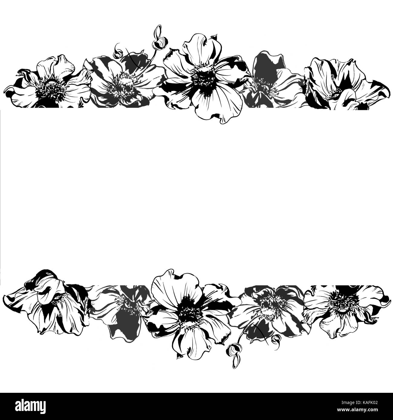 Hand zeichnen Aquarell schwarze Anemone Blumen und Blätter ornament Frame Stockfoto