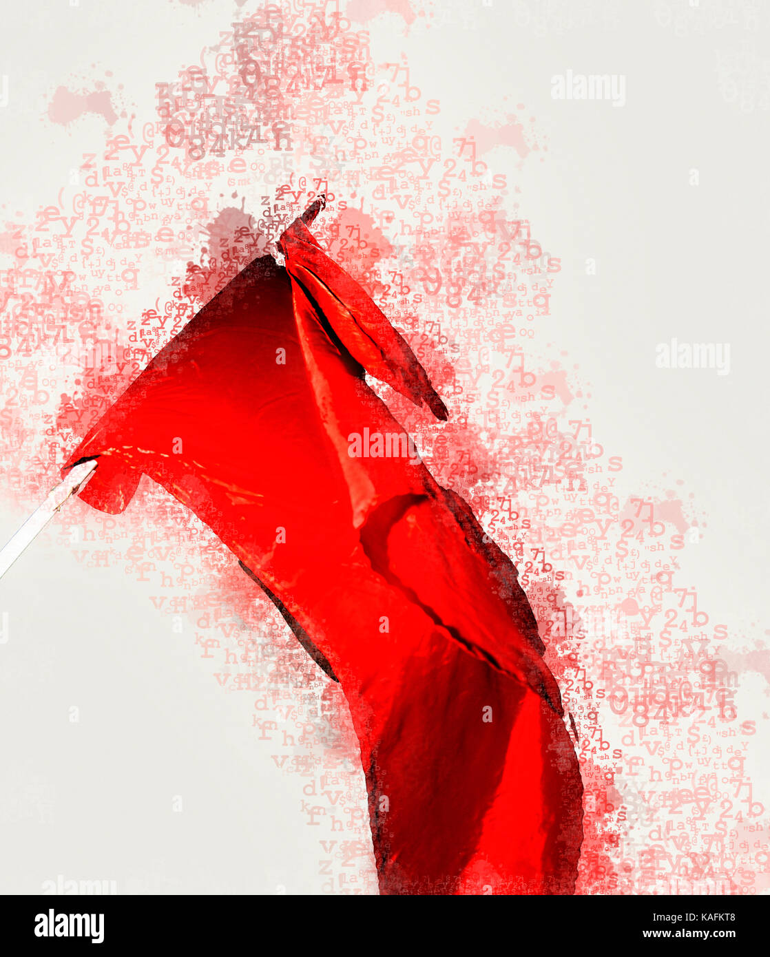 Digital verbesserte Bild der roten kommunistischen Bewegung Flagge hoch während eines Protestes Stockfoto